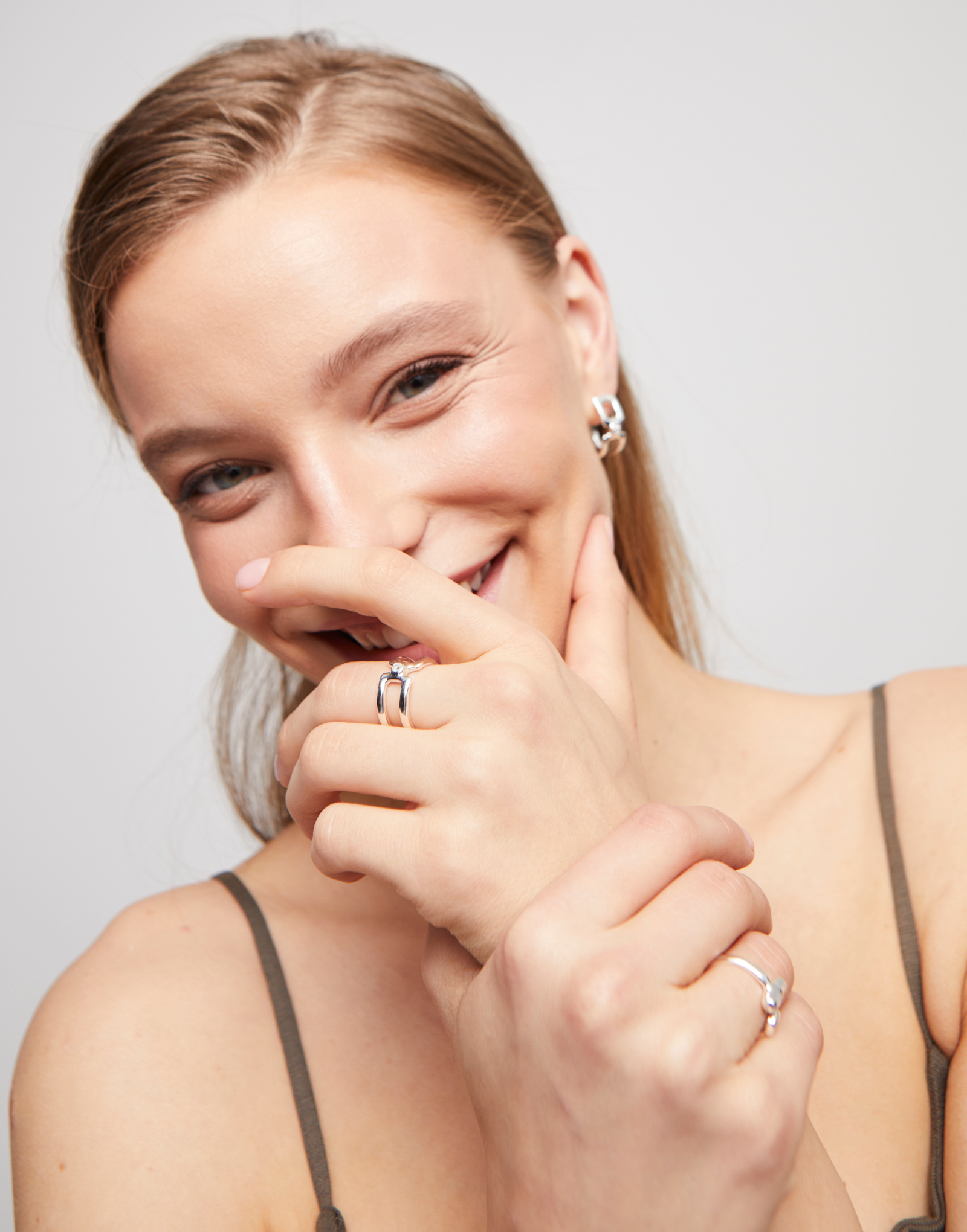 Double ring with white topaz, Silver, large thumbnail